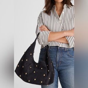 Madewell Mylie Studded Suede Hobo Shoulder Bag Juniper Berry Blue